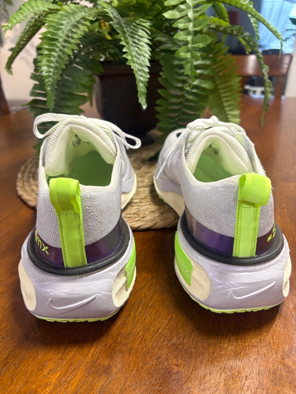 Nike White Running Shoes with Black Swoosh and Neon Green Accents - Picture 5 of 7